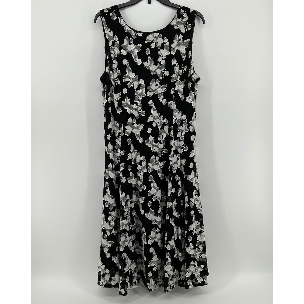 Tiana B Black White Butterfly Lace Overlay Fit Flare Dress 16 Whimsigoth Fairy
